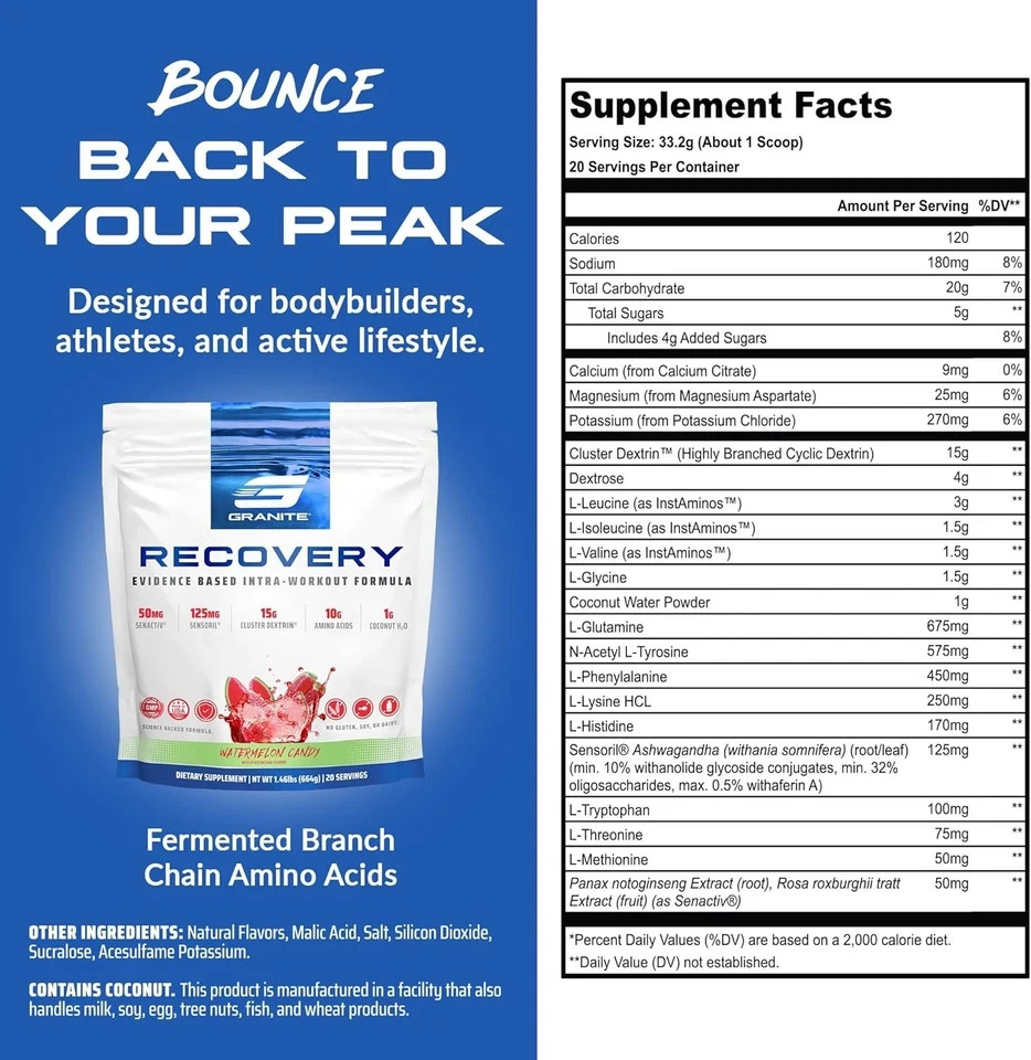 Granite Nutrition Recovery – Premium Intra-Workout 20 Servings (Pack of 1)