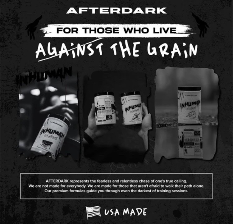AFTERDARK INHUMAN PRE-WORKOUT V2 ENERGY PUMP PARADISE PUNCH EXP: 05-2026