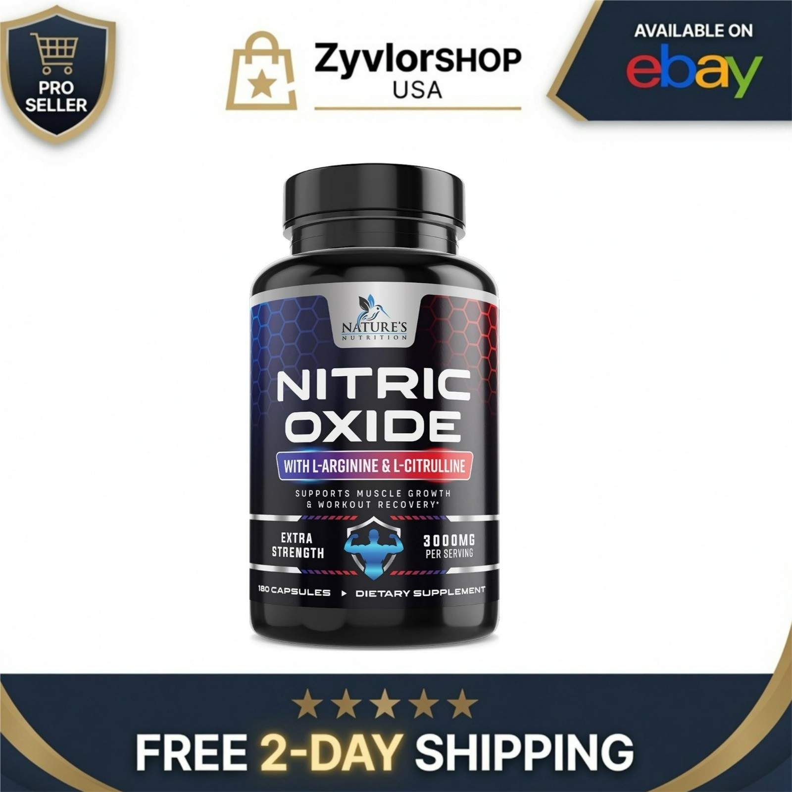 Nitric Oxide Booster Extra Strength – L-Arginine & Citrulline 180 Capsules