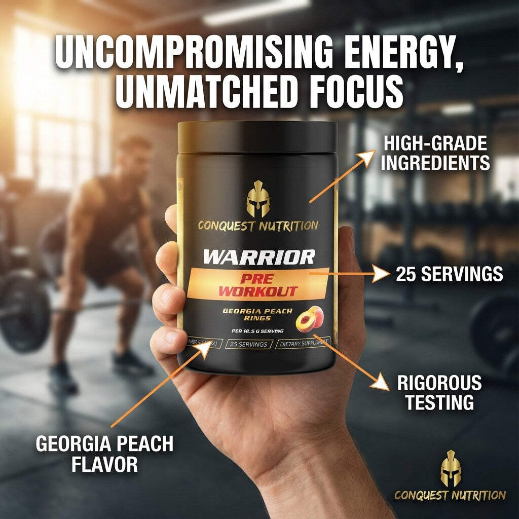 Conquest Warrior Pre Workout Georgia Peach Rings 25 Servings Energy Focus Pump