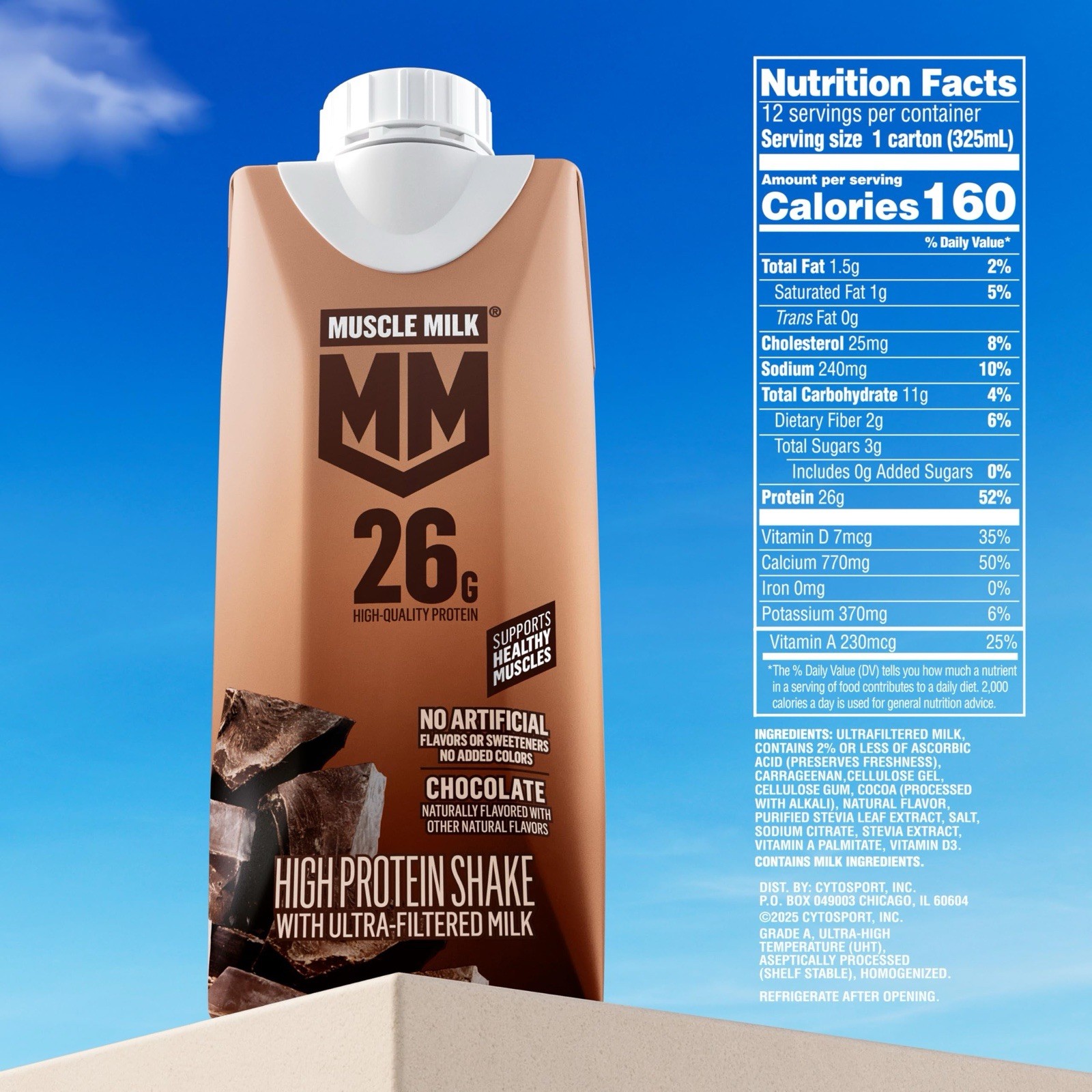 Muscle Milk High Protein Shake, Chocolate 🍫 11 fl oz Cartons (12 Pack)