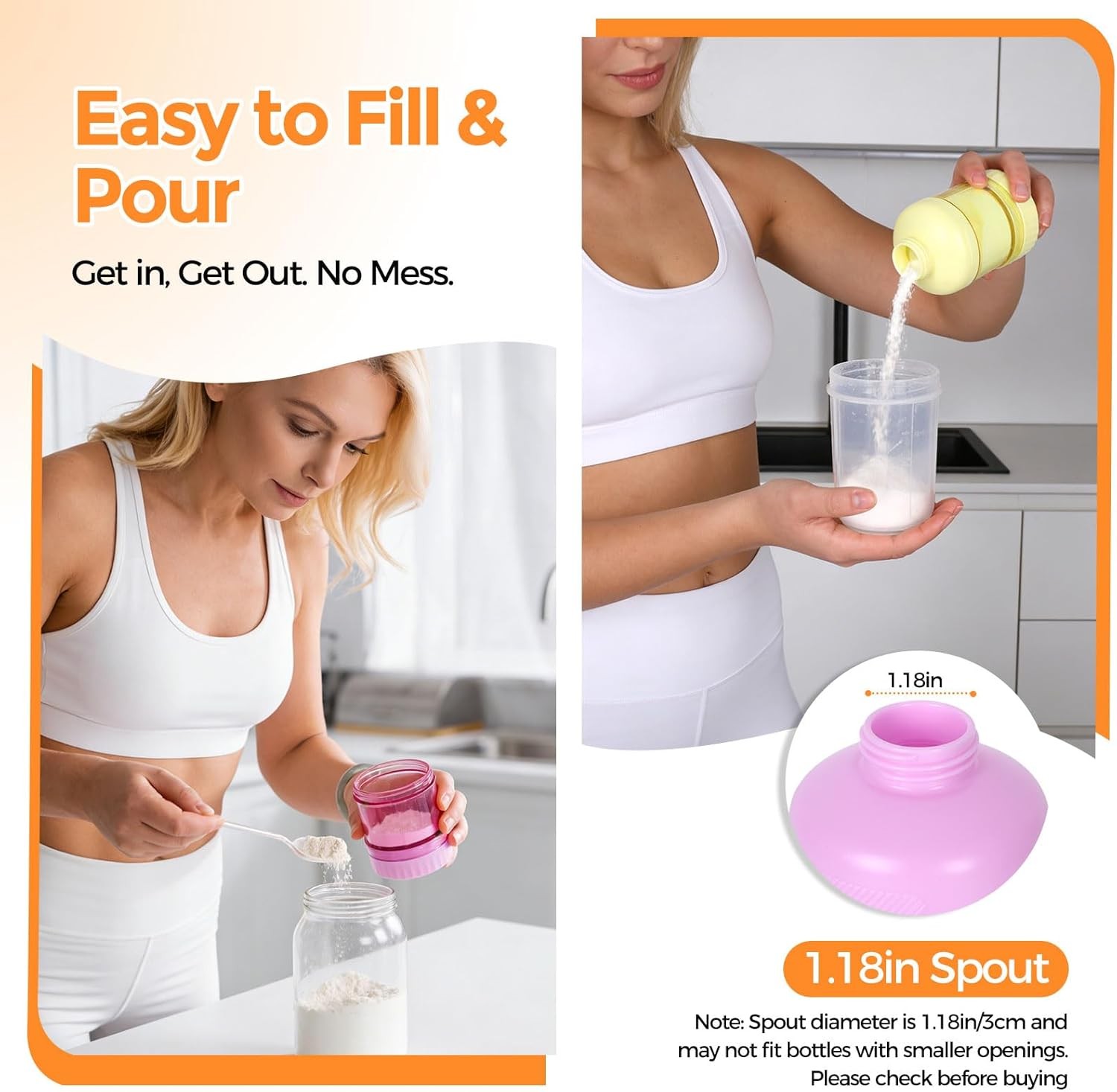 2 Pack Protein Powder Container to Go with Keychain & Keyring, Large Capacity,