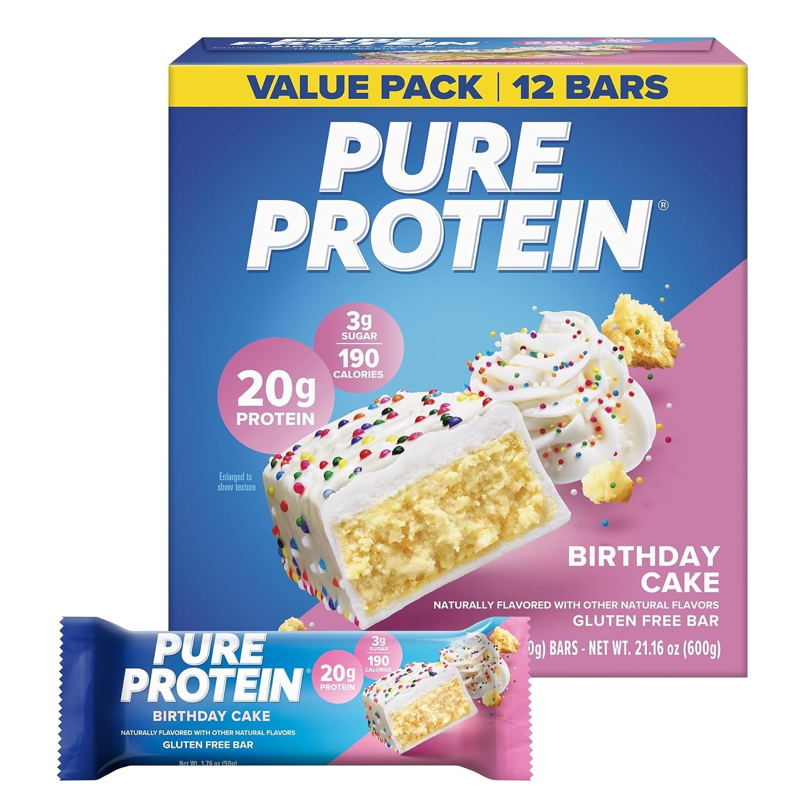 Pure Protein Chocolate Peanut Butter Bars | 20g Protein, Low Sugar, 12 Ct