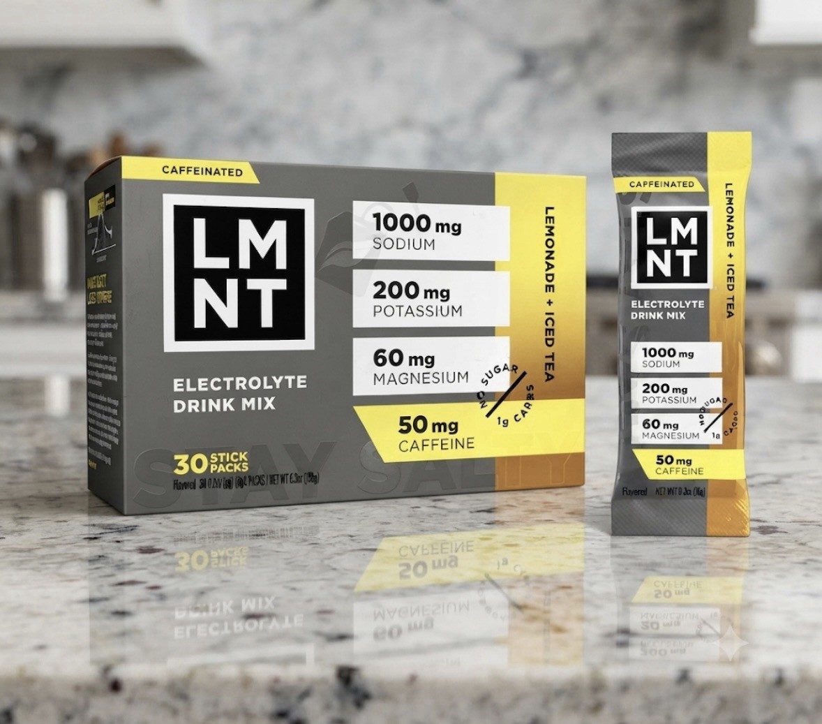 LMNT Caffeinated Electrolyte Drink Mix Lemonade Iced Tea 30 Stick Packs New