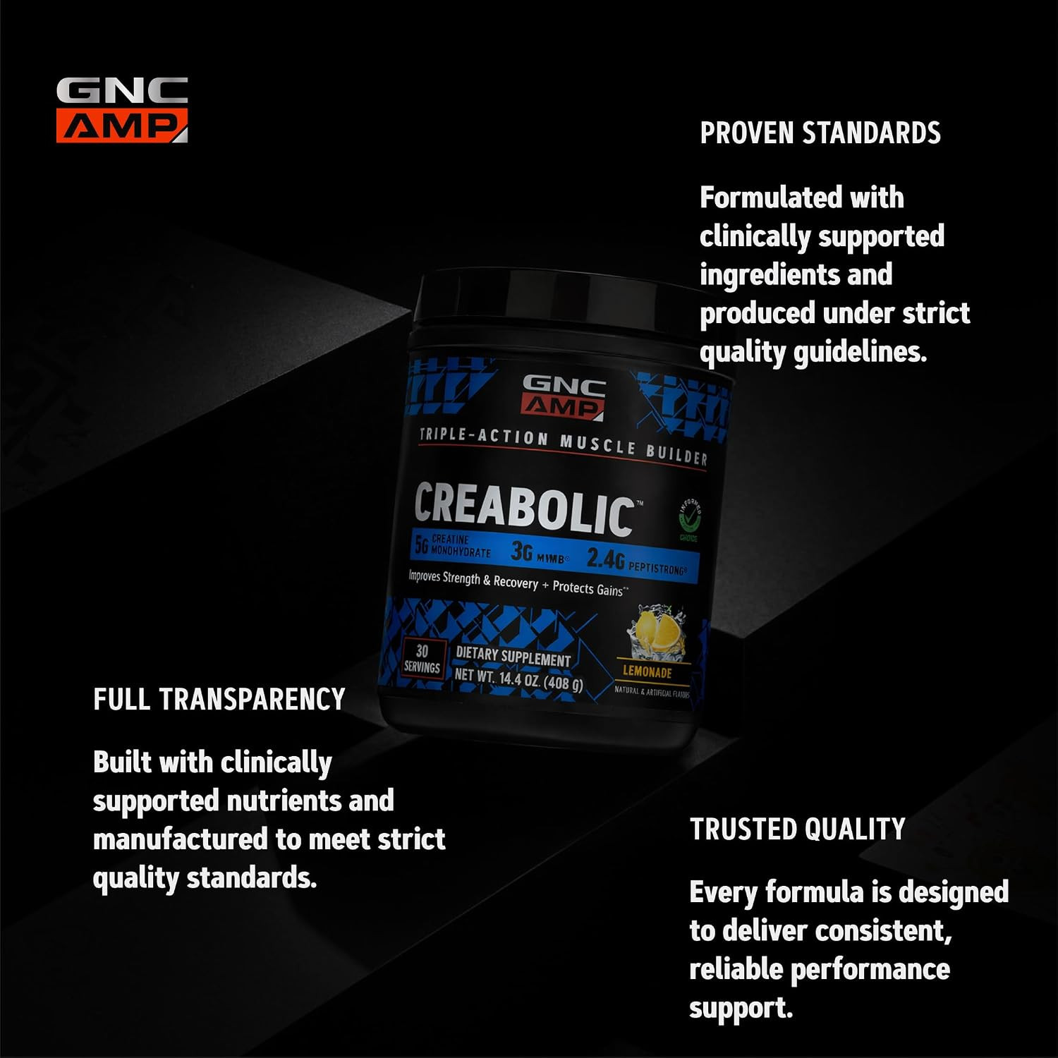 GNC AMP Creabolic – Creatine Monohydrate Powder – High-Potency 5G Creatine with