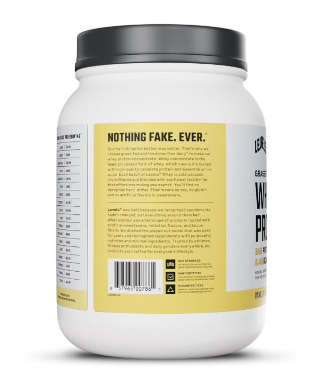 Levels Grass Fed Whey Protein Vanilla Bean 1.48lb 24g Protein