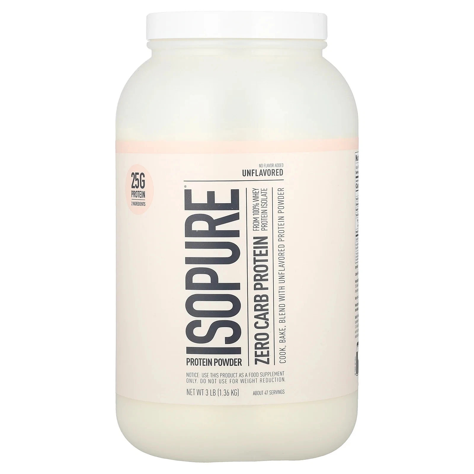 Zero Carb Protein Powder, Unflavored, 3 lb (1.36 kg) PACK OF 1