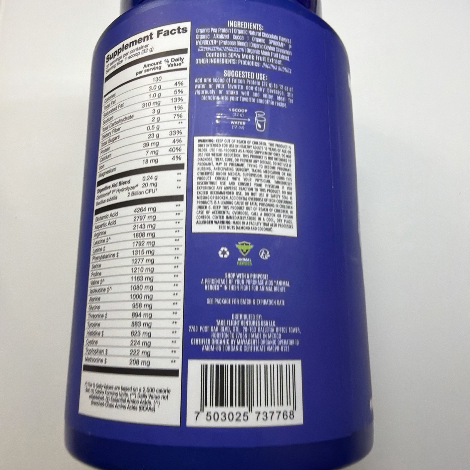 Birdman Falcon Organic Chocolate Plant Protein Powder 1.32 Lbs