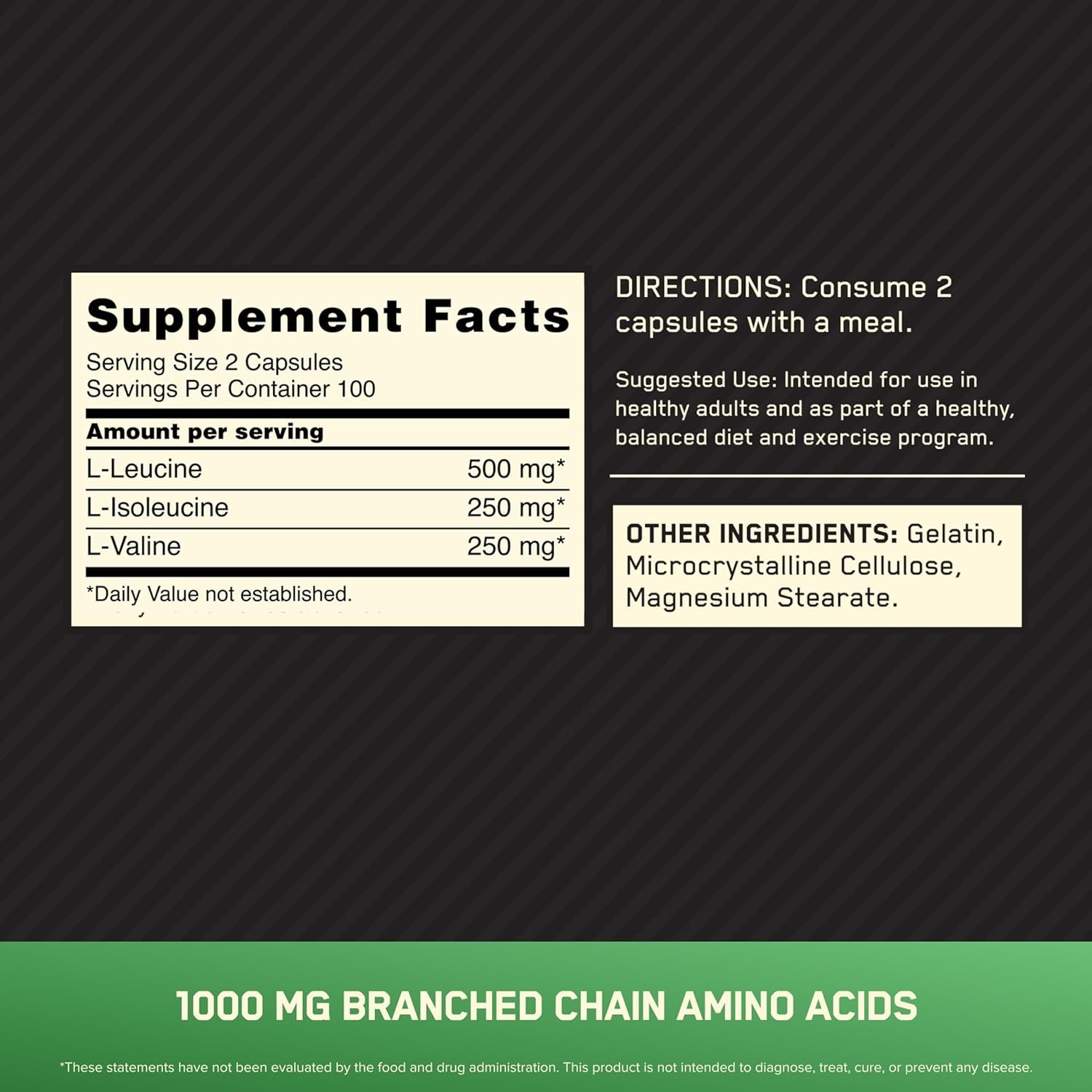 BCAA Amino Acids Capsules for Muscle Recovery, 1000mg, 200 Count Bottle