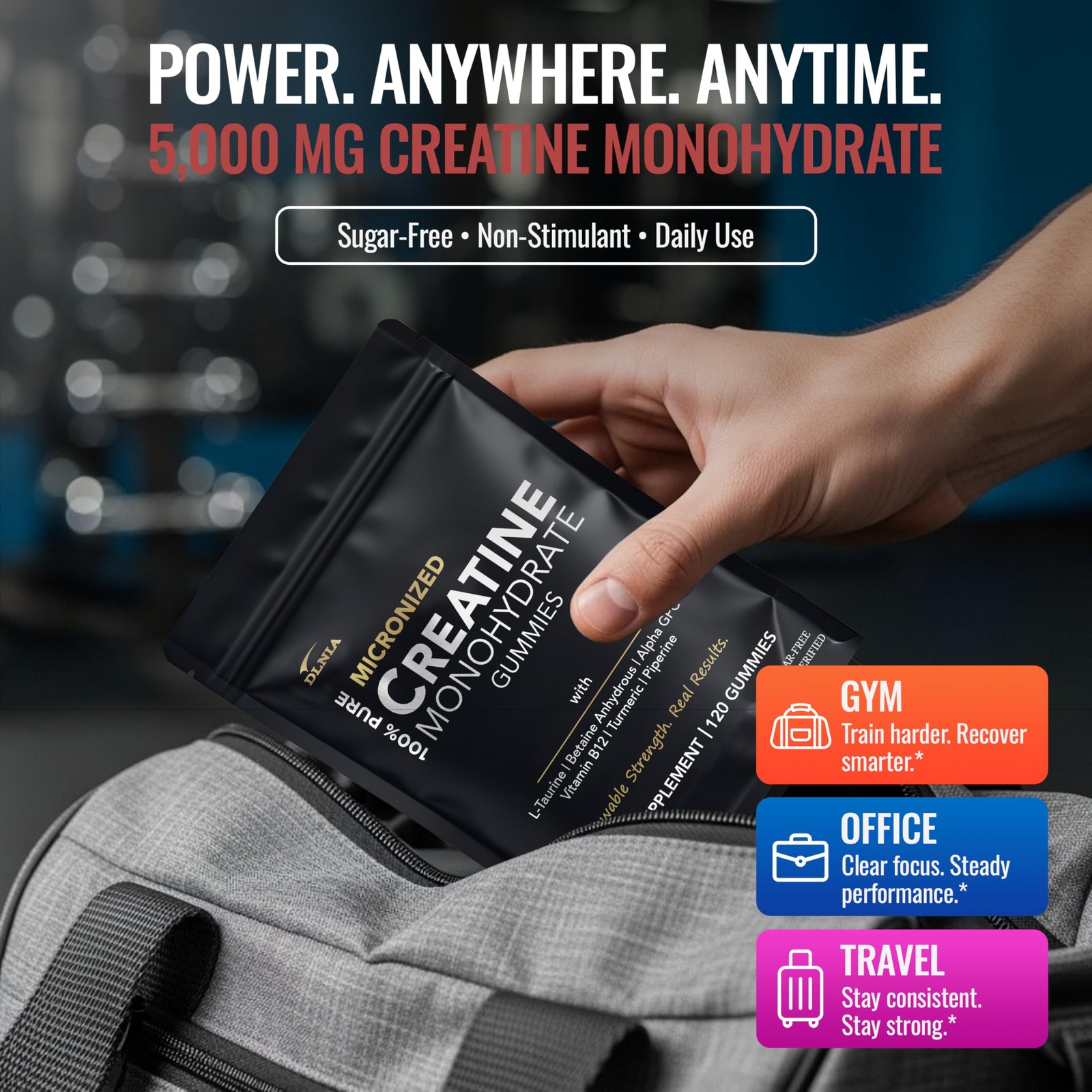 Creatine Monohydrate Gummies for Men & Women – Sugar 120 Count (Pack of 1)