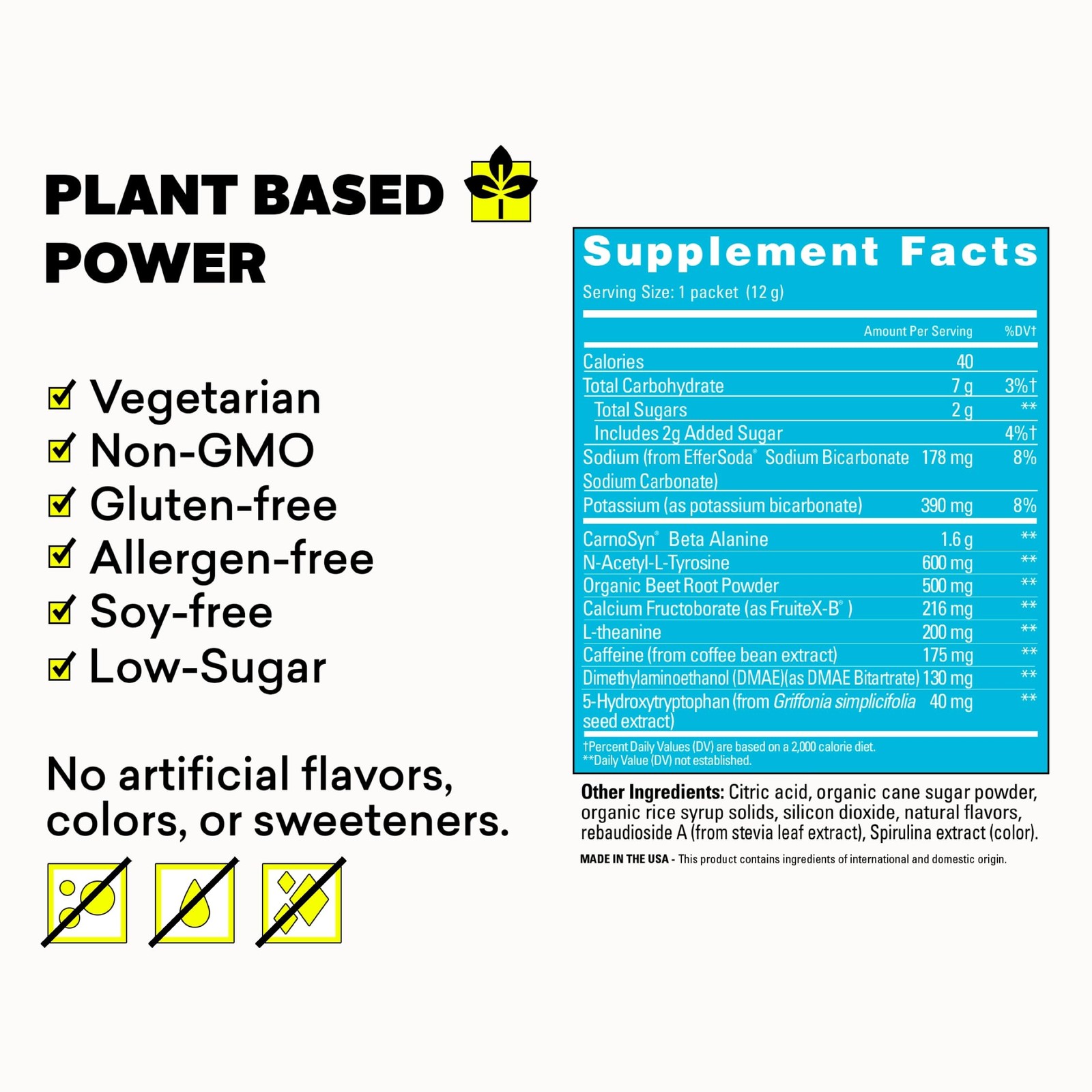 EBOOST POW Natural Pre Workout Powder – 15 Packets, Blue Raspberry, Men & Women