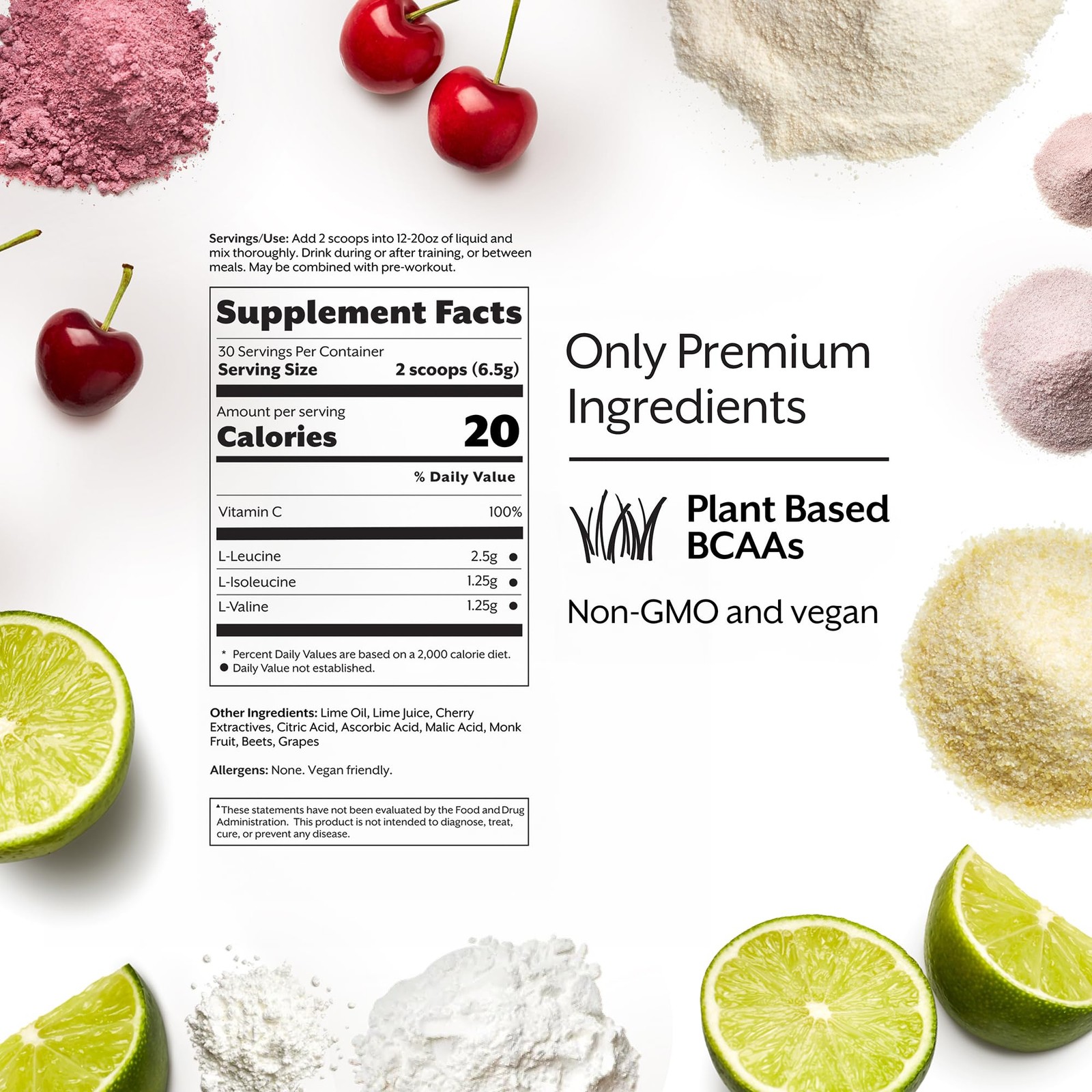 Promix BCAA Post-Workout Energy Powder, Cherry Lime – Plant-Based Branched Chain