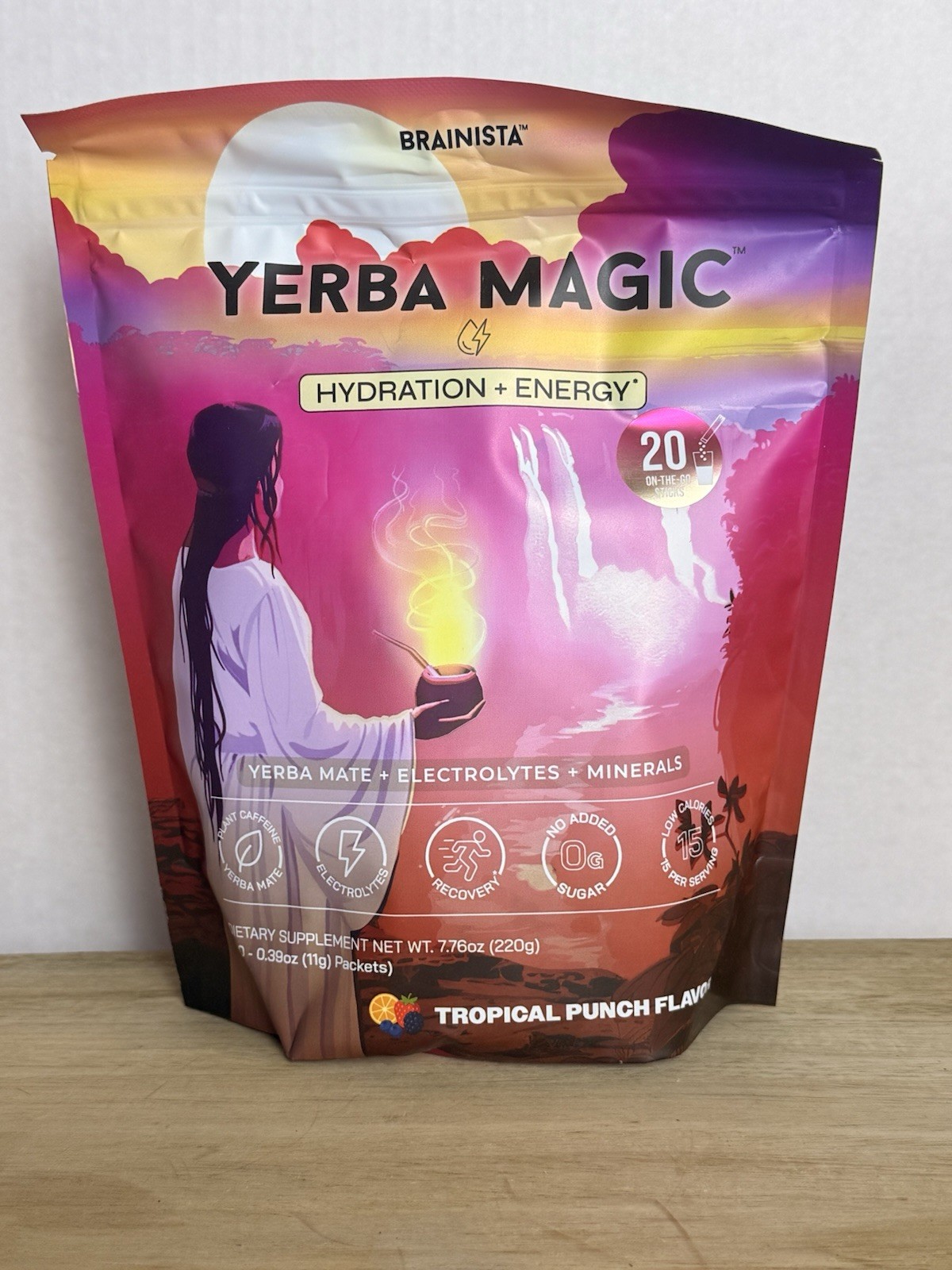 Brainista Yerba Mate Hydration Energy Electrolytes Powder Tropical Punch 20 Pack