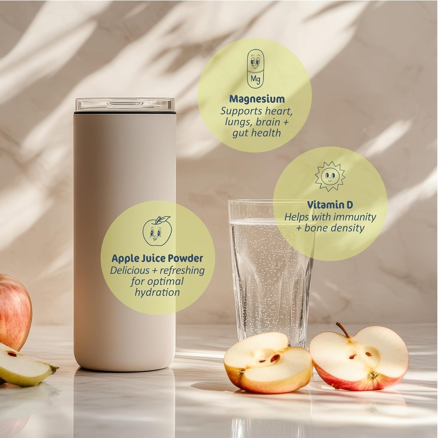 Hydration Powder Made with Apple Juice Powder, Magnesium Citrate, Vitamin D Fami