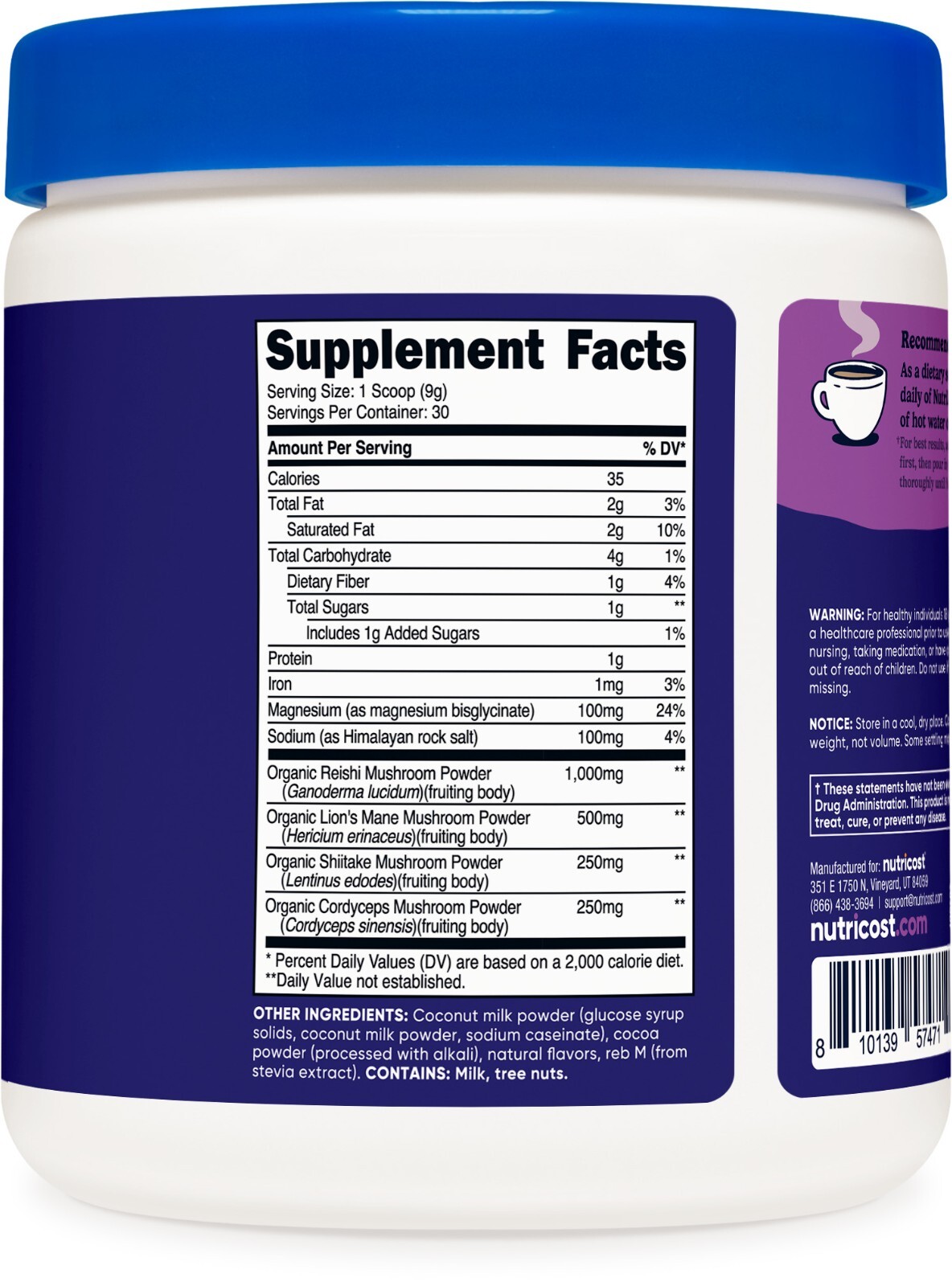 Nutricost Nutrizen PM Unwind Adaptogenic Mushroom Drink (Chocolate Flavored)