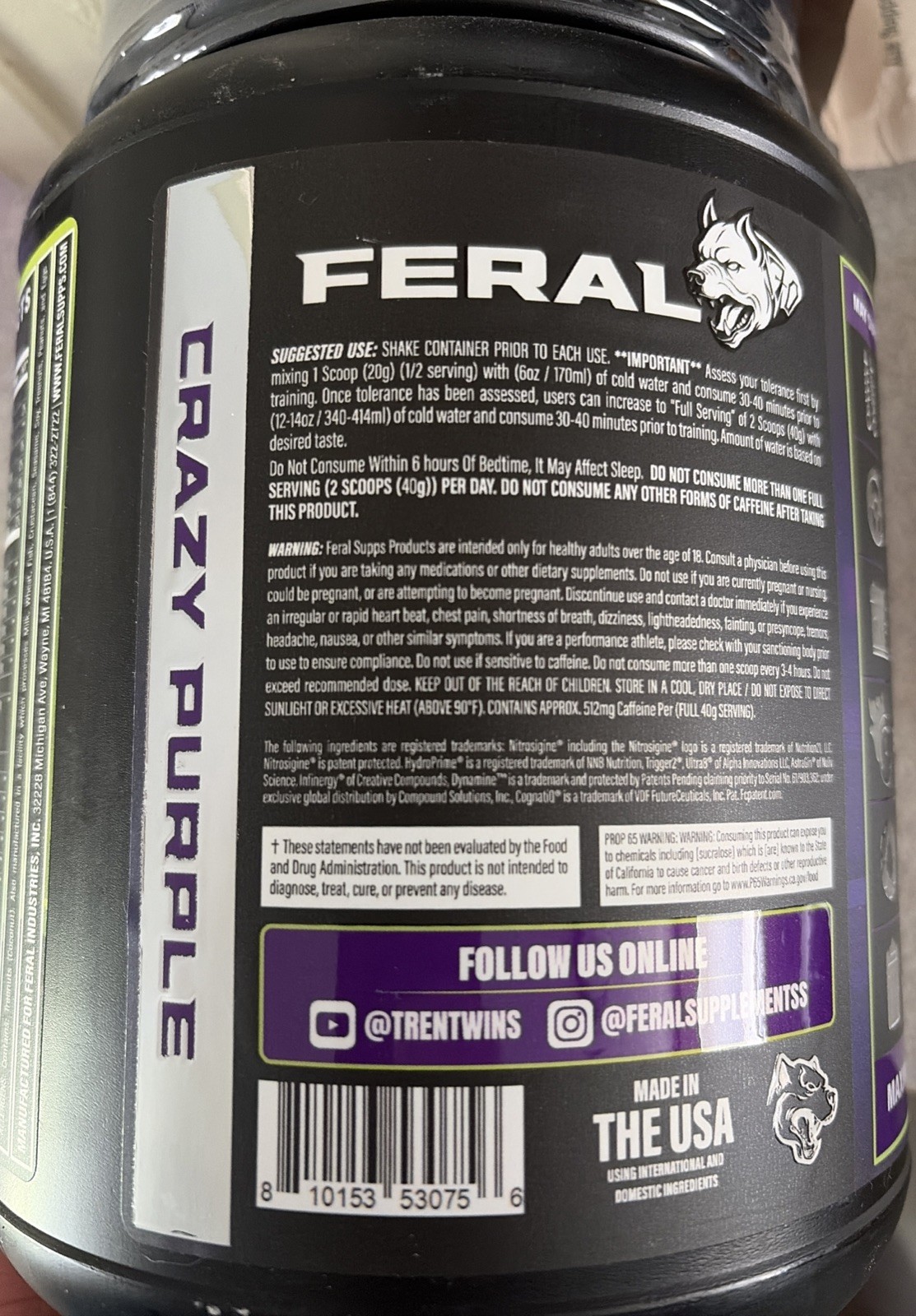 Feral 170 Pre Workout Limited edition /1500 Tren Twins