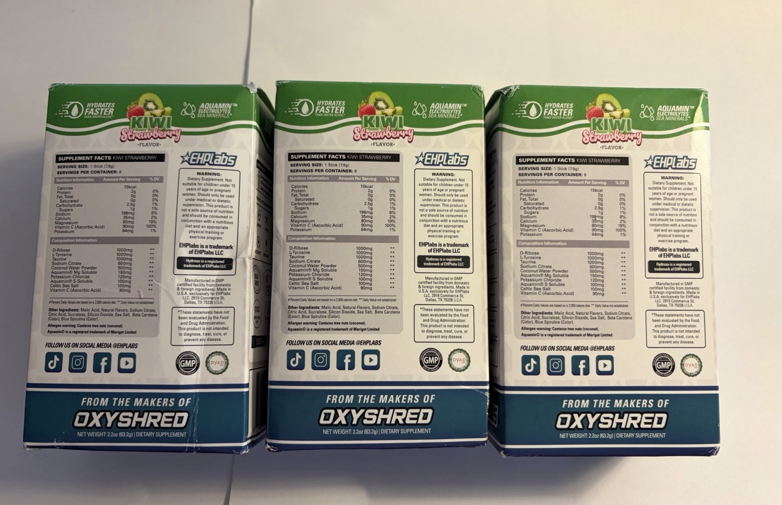 New in Box Lot HYDREAU Sports Hydration 3 boxes of 8 pack Kiwi Strawberry