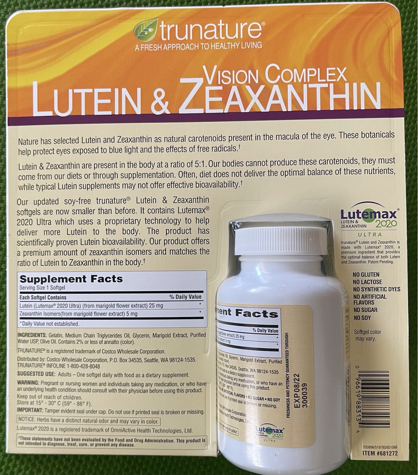 TruNature, Lutein & Zeaxanthin Vision Complex, 140 SOFTGELS.EXP:7/2025