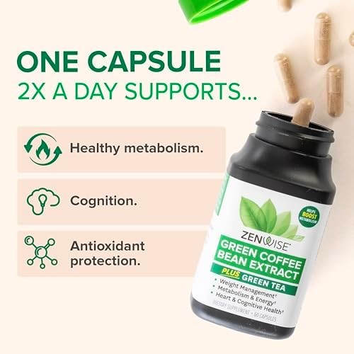 Zenwise Health EGCG Green Tea Extract Capsules with Coffee Bean Extract – 50% EG