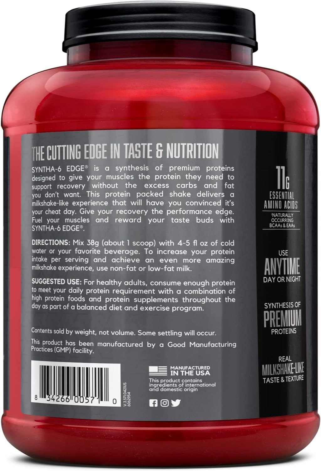 SYNTHA-6 EDGE Protein Powder, with Hydrolyzed Whey, Micellar Casein, Milk Protei