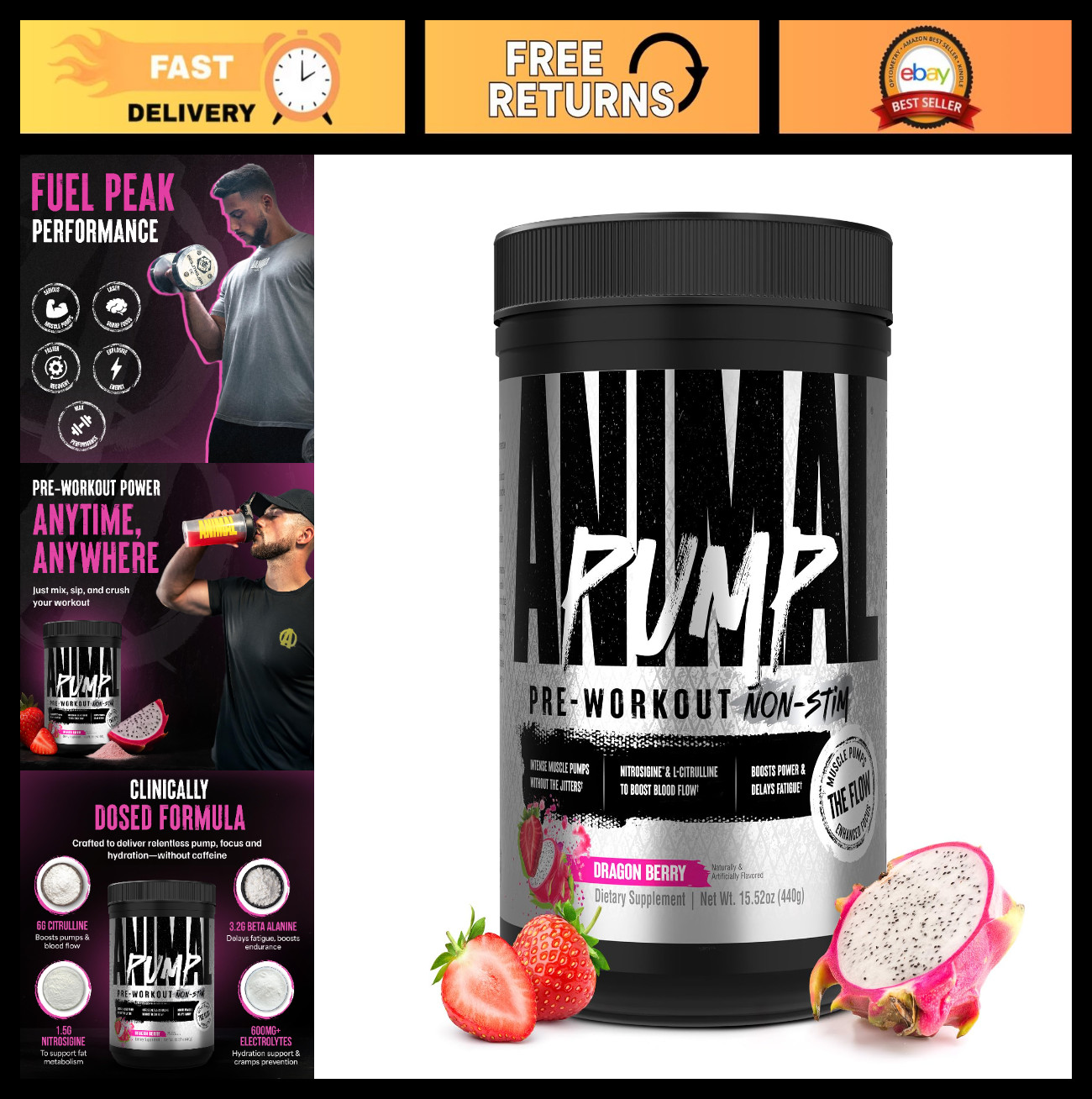 Stim-Free Pre-Workout Powder – 6g L-Citrulline, Beta-Alanine, Electrolytes, 20 S