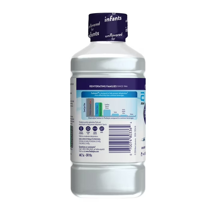 Pedialyte Electrolyte Drink, Unflavored, 1 Liter