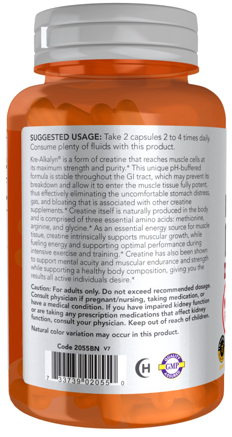 NOW Foods Kre-Alkalyn Buffered Creatine Monohydrate 1500mg 120 Caps 04/25EXP