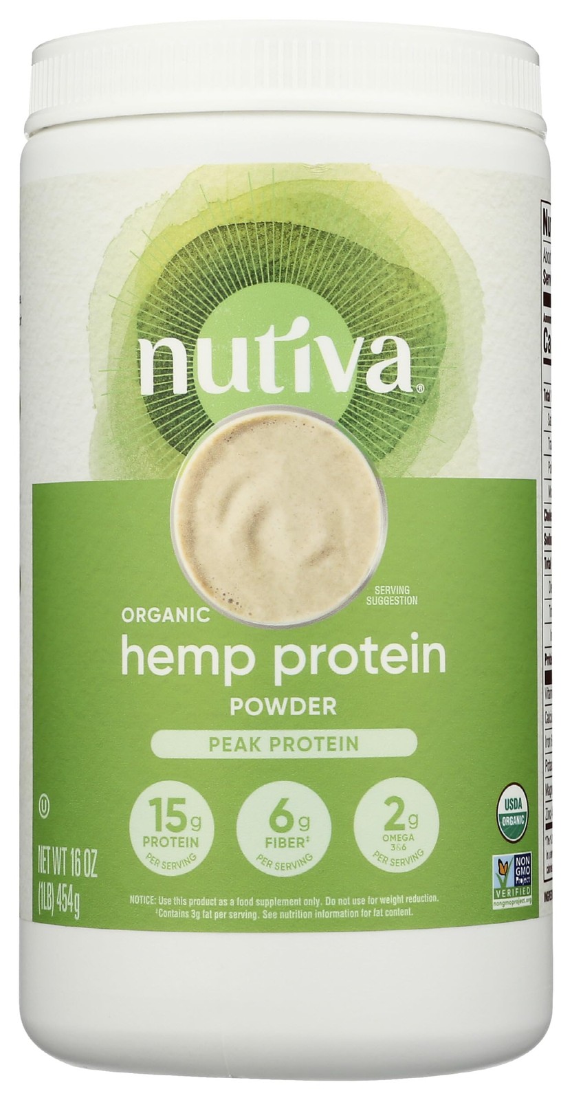 Nutiva Organic Cold-Pressed Raw Hemp Protein Powder, Peak Protein, 16 Oz, USDA