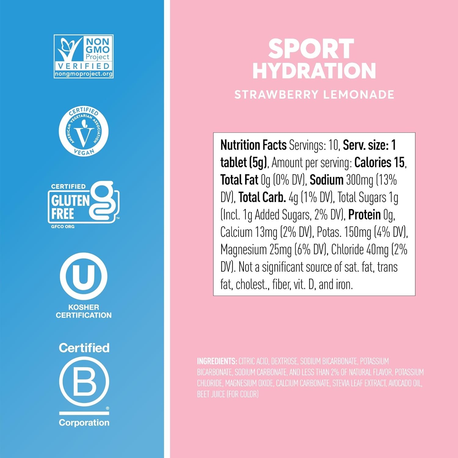 Sport Electrolyte Tablets, Strawberry Lemonade, GF & , 8 Pack | 80 Servings w…