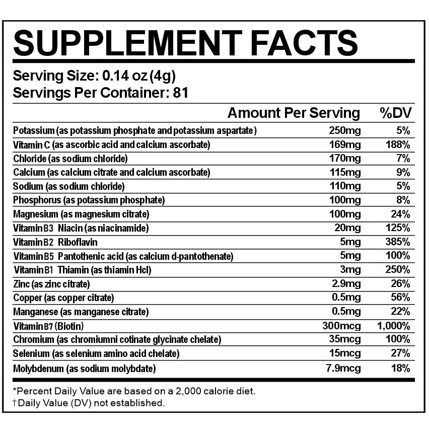 Electrolyte Complex Hydration Powder | 12 Minerals + 6 Vitamins | Lemon Flavor