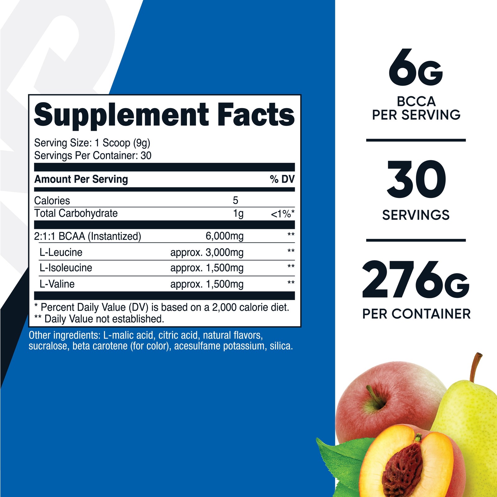 BCAA Powder 2:1:1 (Orchard Fruit) – Branch Chain Amino Acids, 6G per Serving, Ve