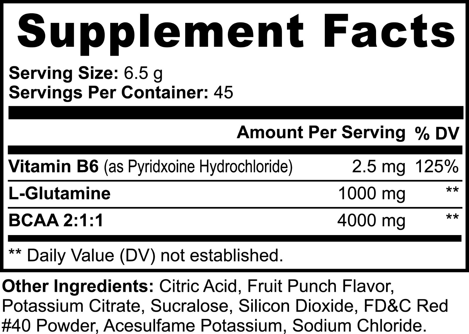 BCAA Shock Powder Fruit Punch Muscle Recovery Amino Acid 2:1:1 Pre Workout 292g