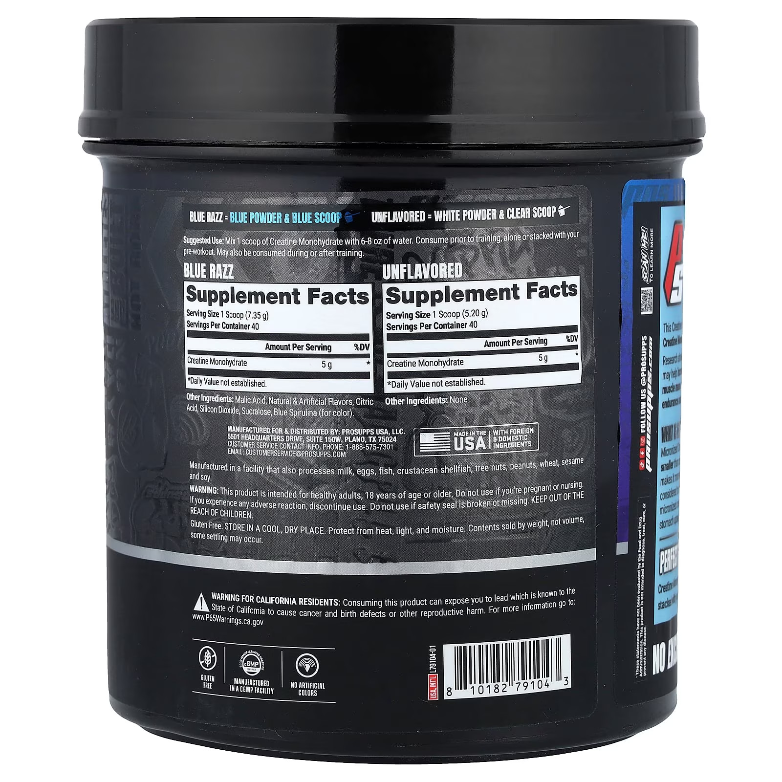 Creatine Monohydrate, Blue Razz & Unflavored, 1 Lb 1.7 Oz (502 G)