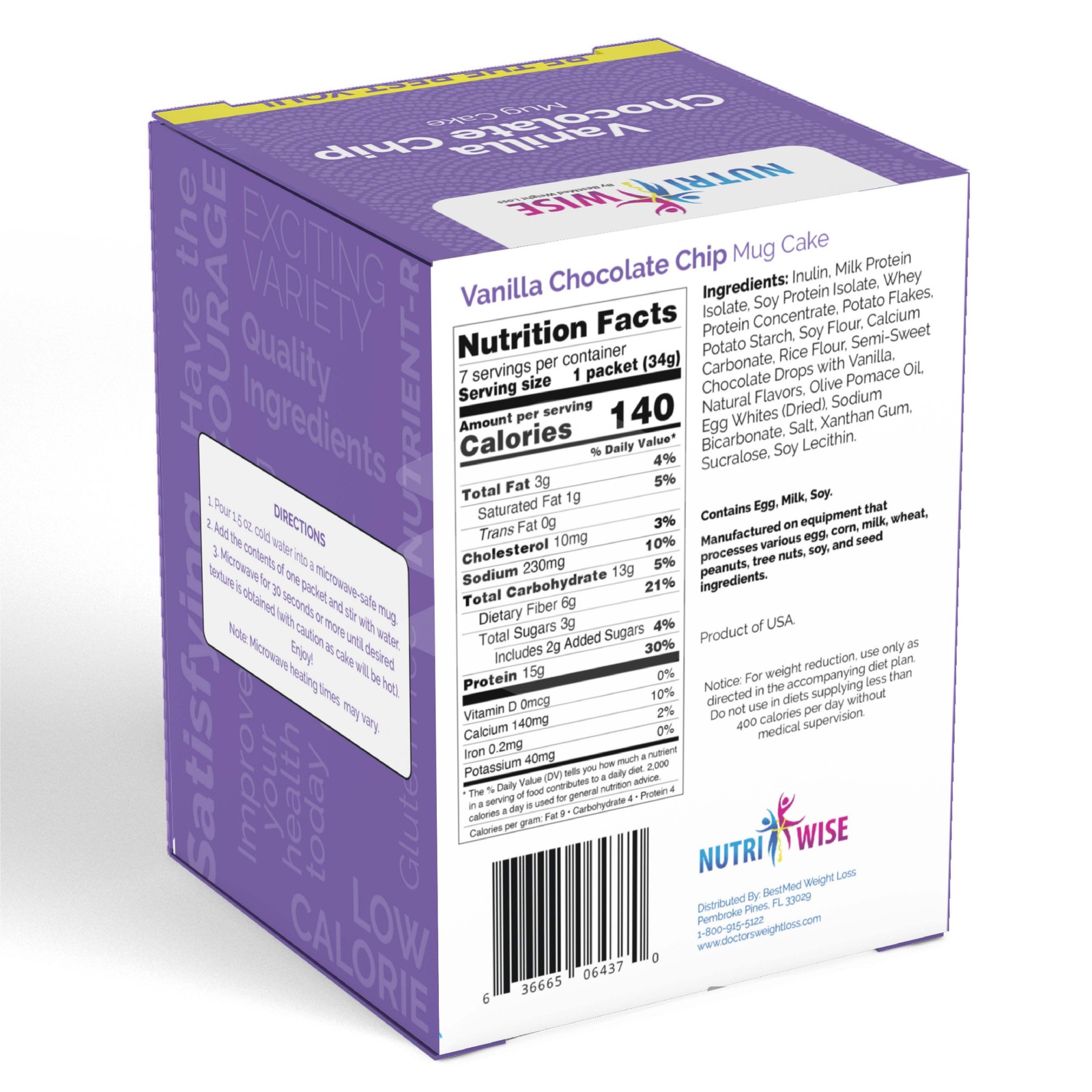 NutriWise Protein Mug Cake, Vanilla Chocolate Chip (7ct)