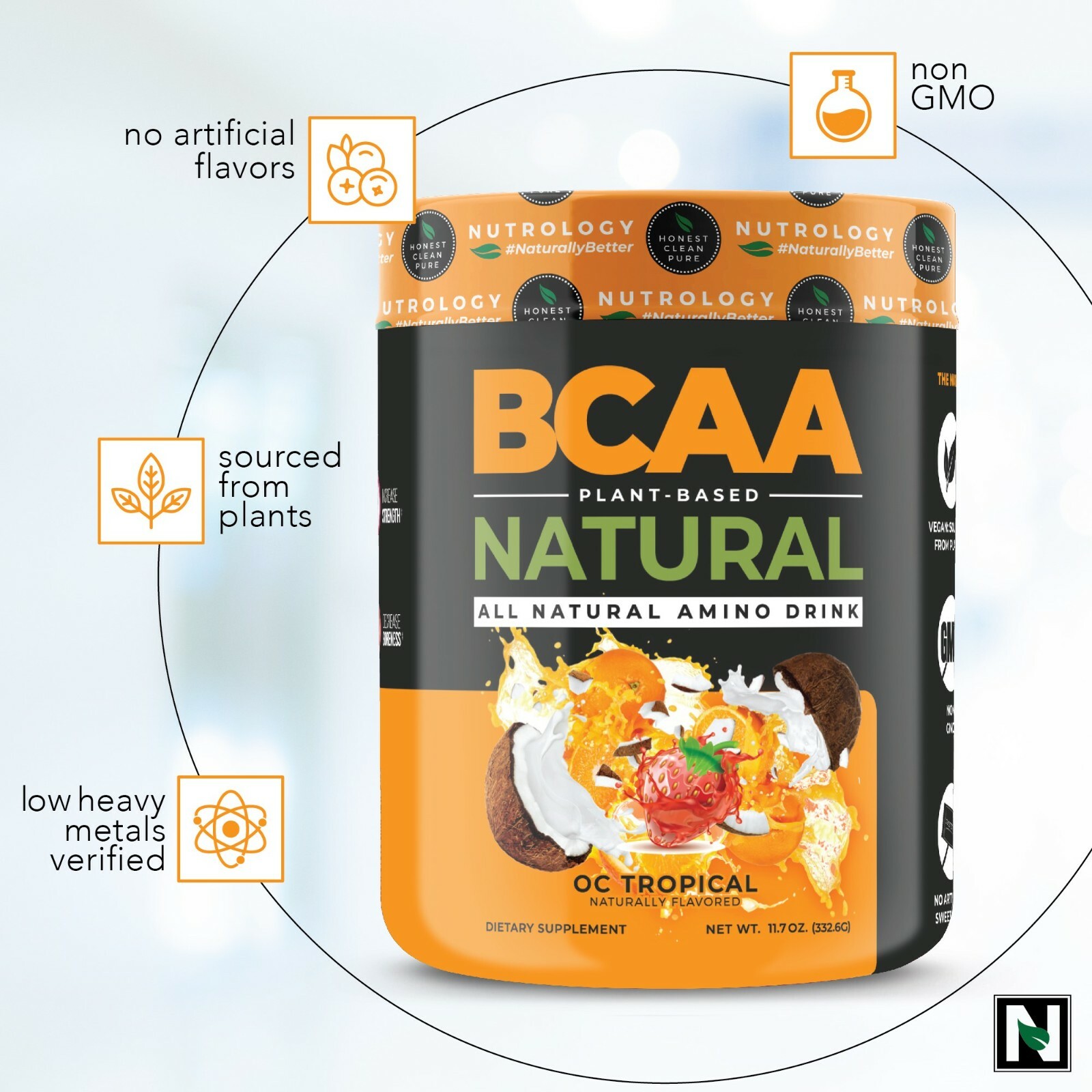 BCAA Natural-Non-GMO-Plant-Sourced Amino Acid Drink – OC Tropical (30 Servings)