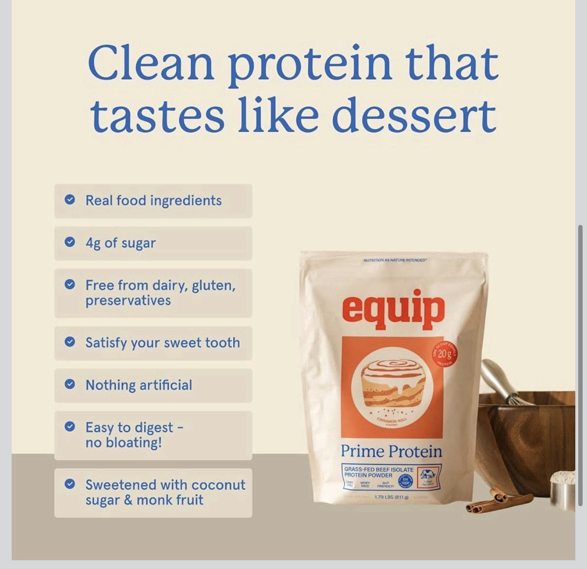 Equip Foods Prime Protein Powder Grass Fed Beef Isolate Paleo Keto 30 Servings