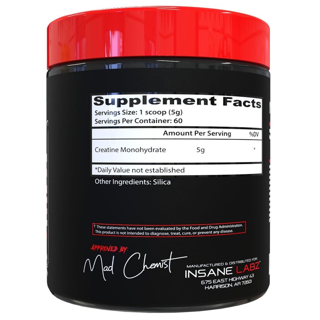 Insane Labz Creatine Monohydrate – Unflavored, 60 Servings (Pack of 1)