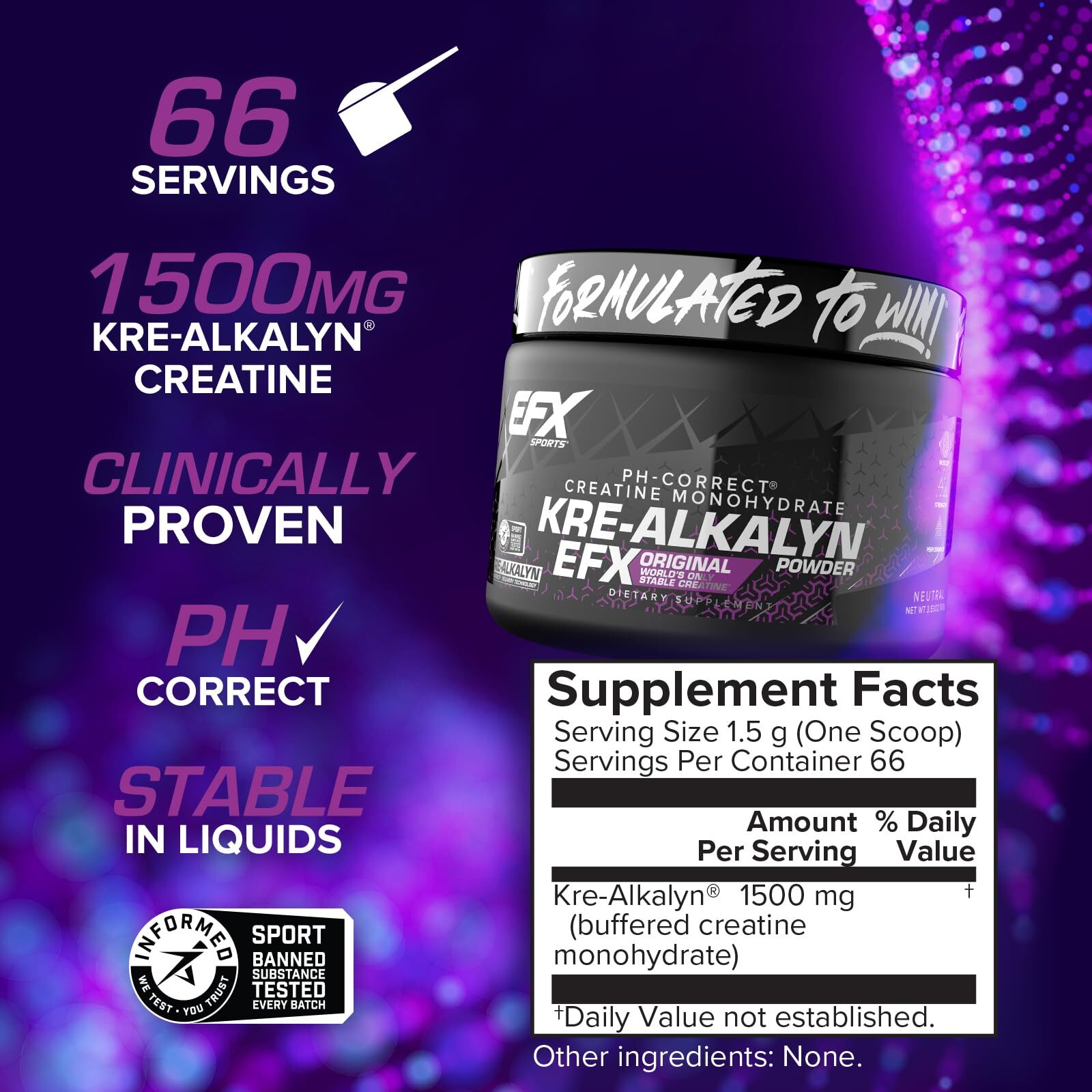 Kre Alkalyn EFX Creatine Monohydrate 66 Servings pH Correct Nutritional Suppl…