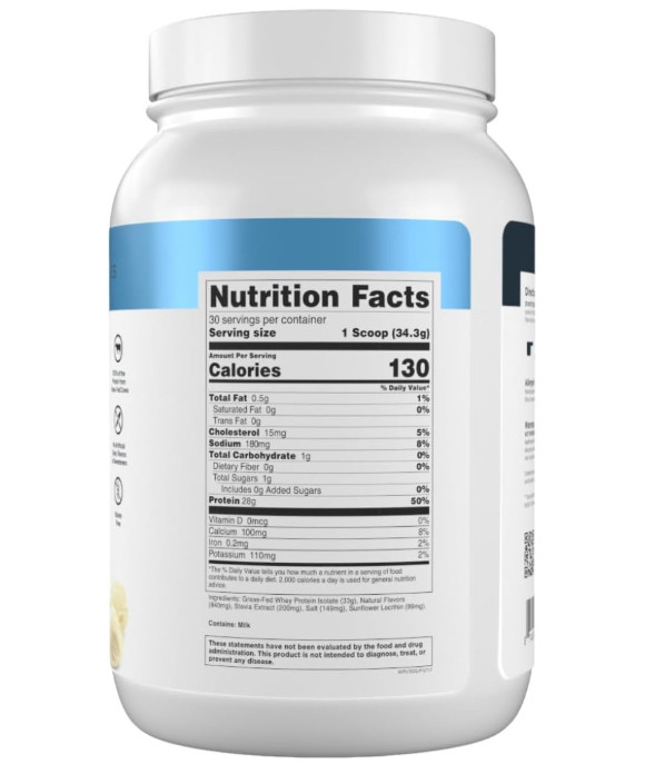 Transparent Labs Grass-Fed Whey Isolate, French Vanilla, 30 Servings