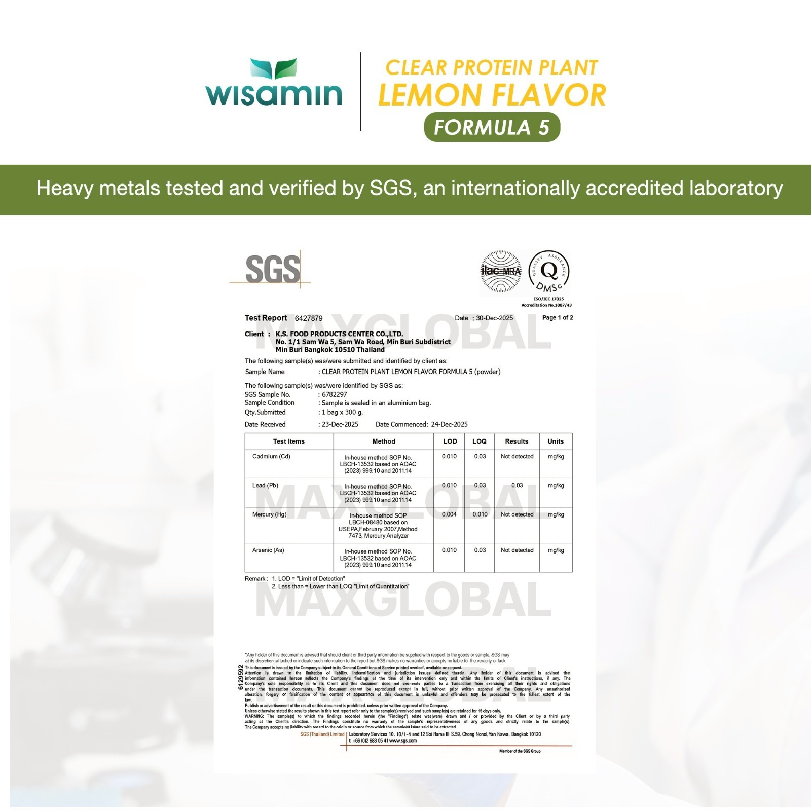 WISAMIN Clear Plant Protein F5 Lemon Flavor 450g | Gluten-Free Non-GMO