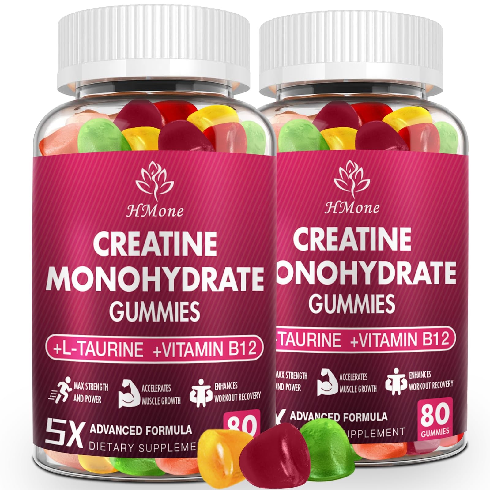 HMone Creatine Monohydrate Gummies – 5g for Men & Women, 80 Count (Pack of 2)