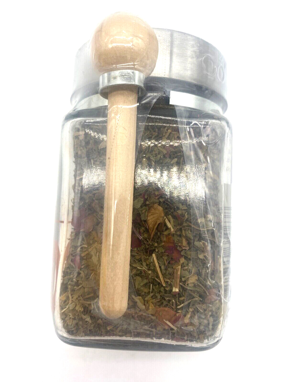 New Zhena’s Gypsy Tea Mint Rose Gourmet Loose Leaf Tea, Glass Jar w/Wood Spoon