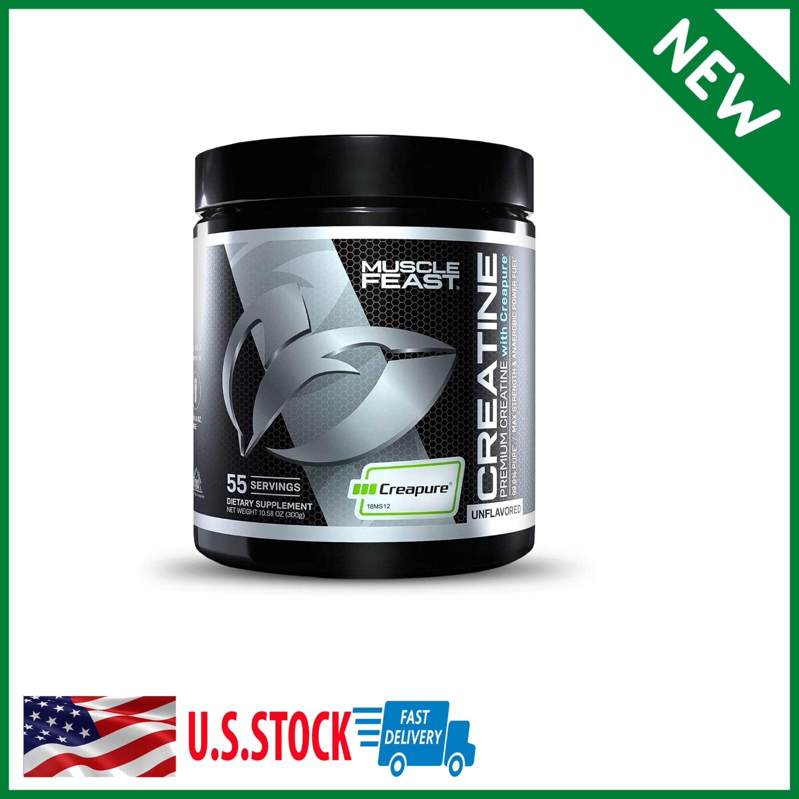Muscle Feast Creapure Creatine Monohydrate Powder, Vegan Keto Gluten-Free, Unfla