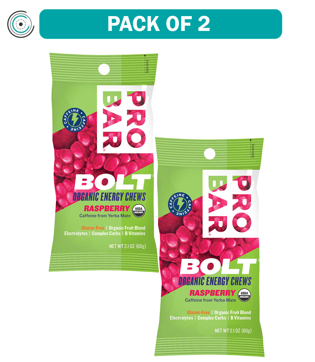 Pack of 2 ProBar Bolt Chews: Raspberry, Box of 12, 20mg Caffeine Energy