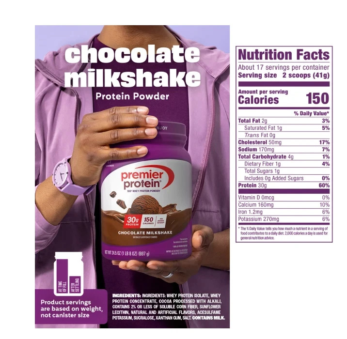 Premier Protein 100% Whey Protein Powder, Chocolate Milkshake, 30g Protein