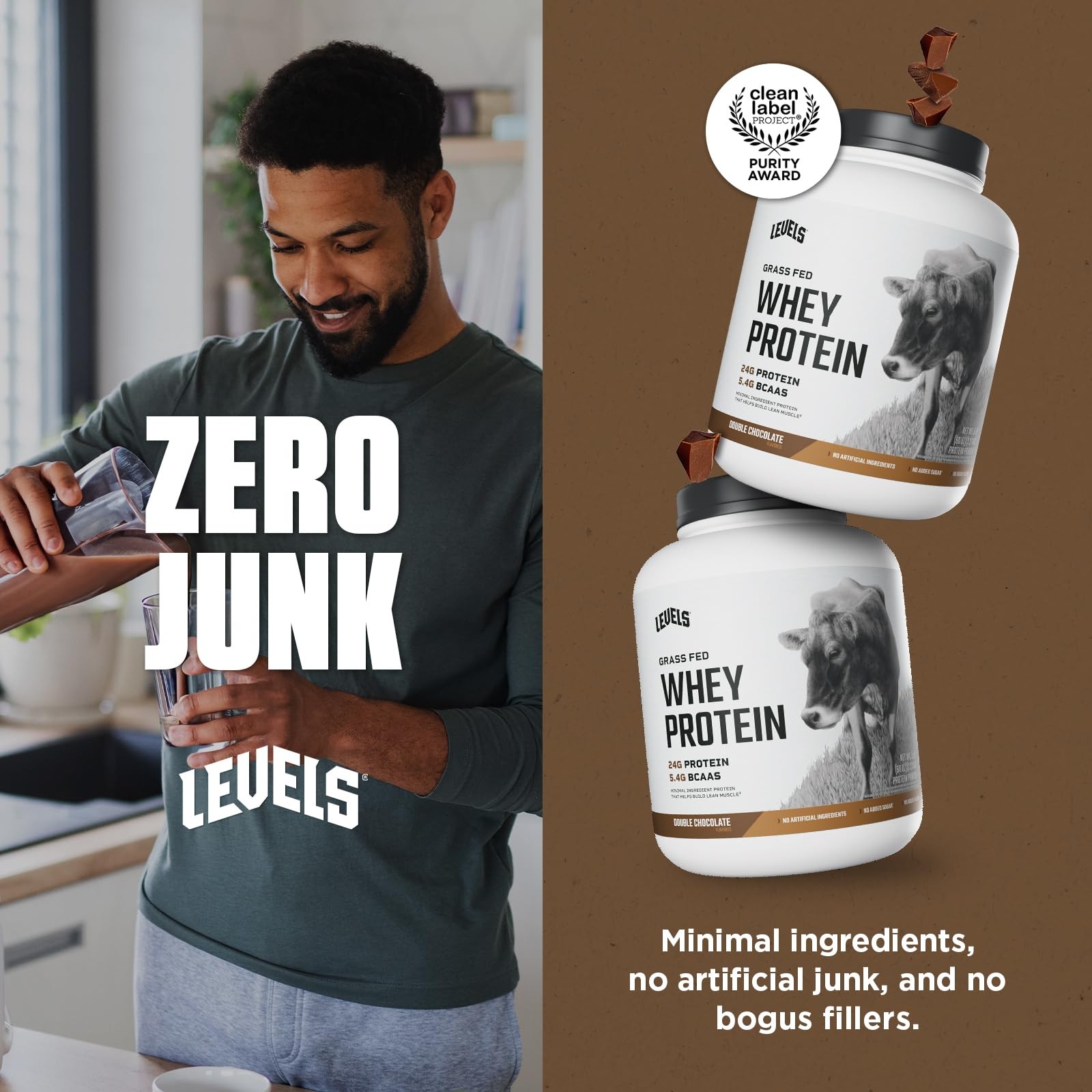 Levels Grass Fed Whey Protein Powder No Artificials 24G of Protein Double Cho…