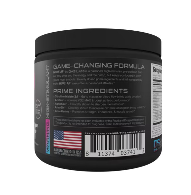 Bucked Up Woke AF Pre-Workout Powder 333mg Caffeine Miami 20 Servings