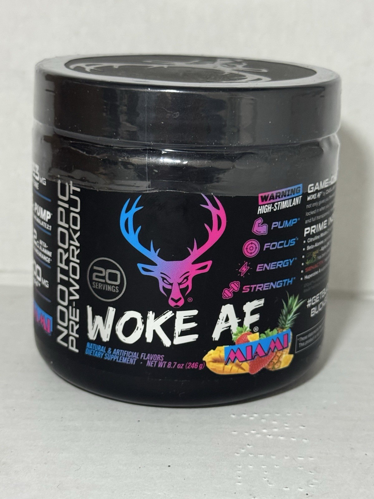 Bucked WOKE AF MIAMI Energy Support Powder – 8.68oz. Exp 5/27 And Later