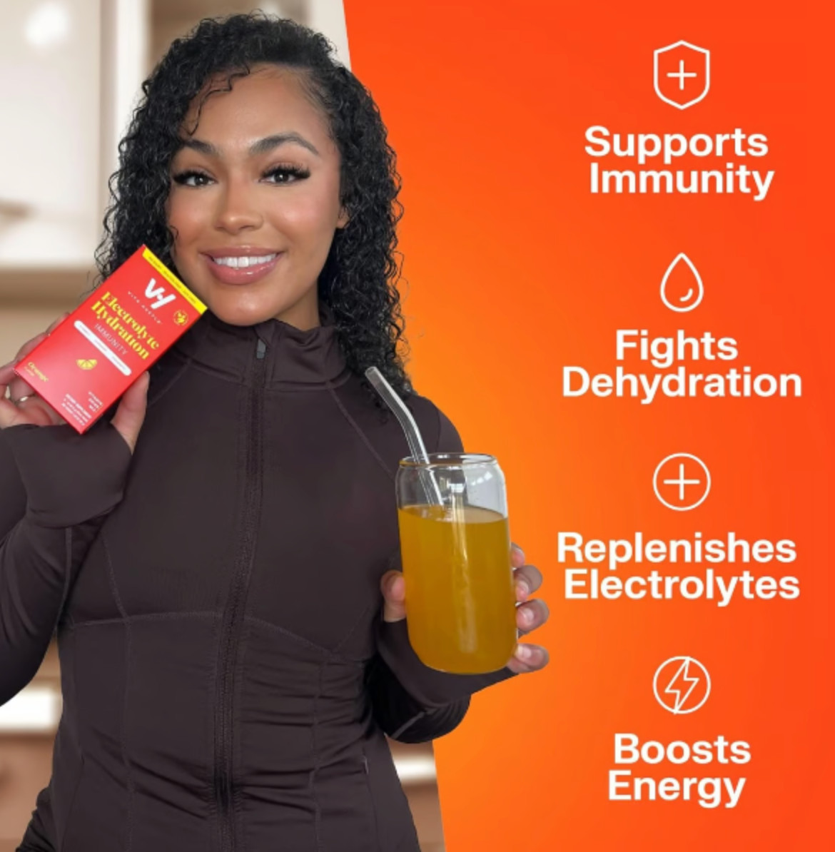 VitaHustle Electrolyte Hydration Immunity Drink Mix, Caffeine Free Stick Packs