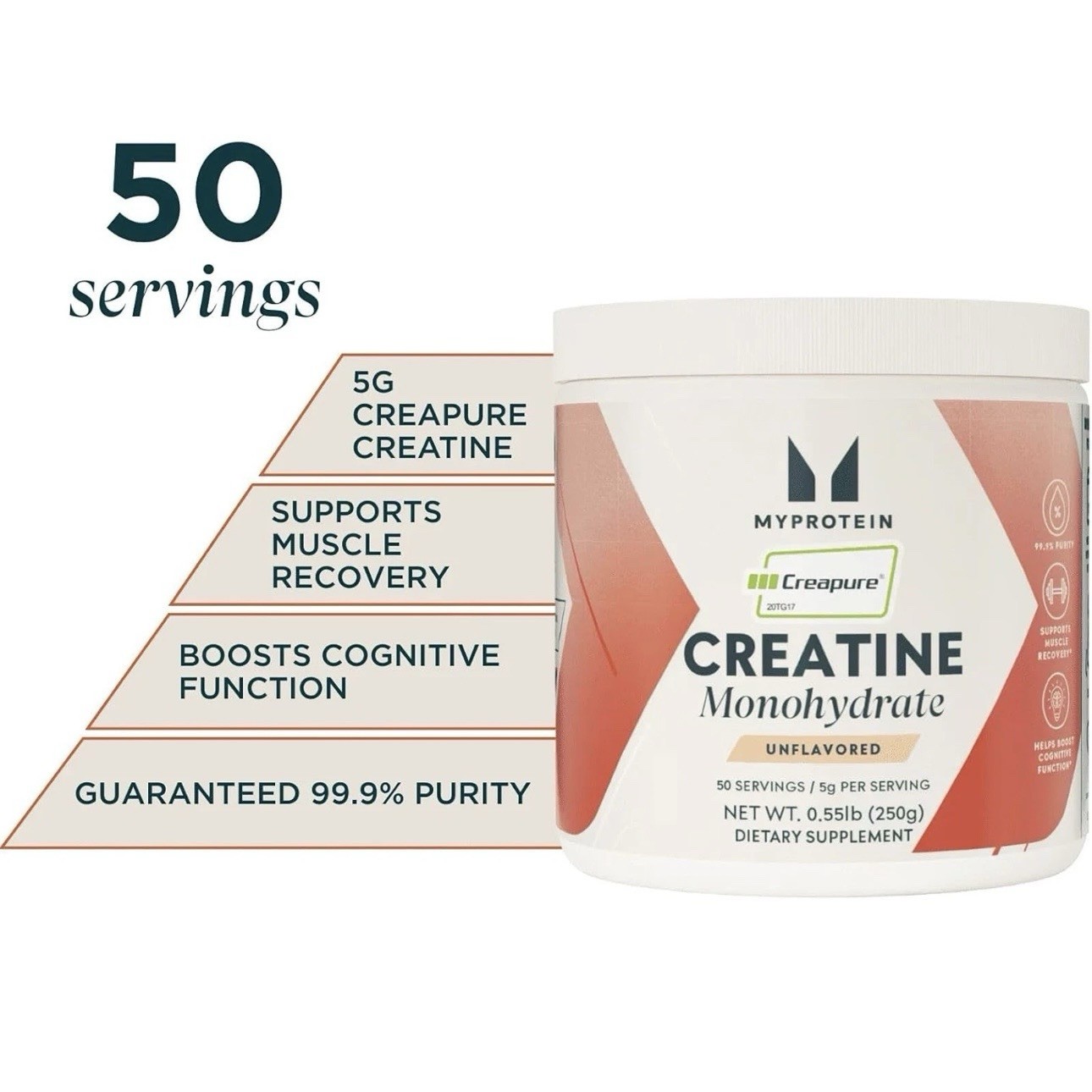 Myprotein Creapure Creatine Monohydrate Powder Pure Unflavored 50 Servings 250g